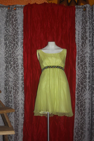 Vintage 60's Yellow Chiffon Mini Baby Doll Party Dress S