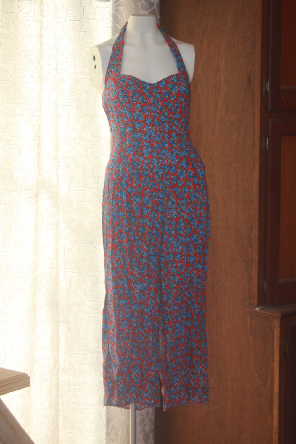 Vintage 1980's D.B.A.-L.A. Red Flower Jumpsuit 9 M