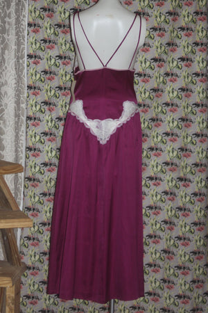 Vintage Intime 1970's Lace Maroon Nightgown Deadstock S