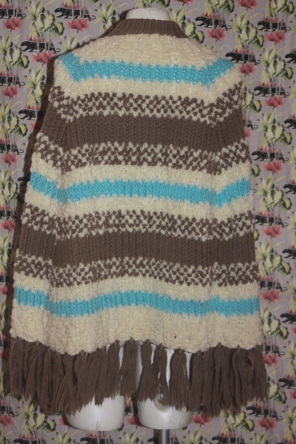 Vintage Wool Striped Knit Shawl Cape