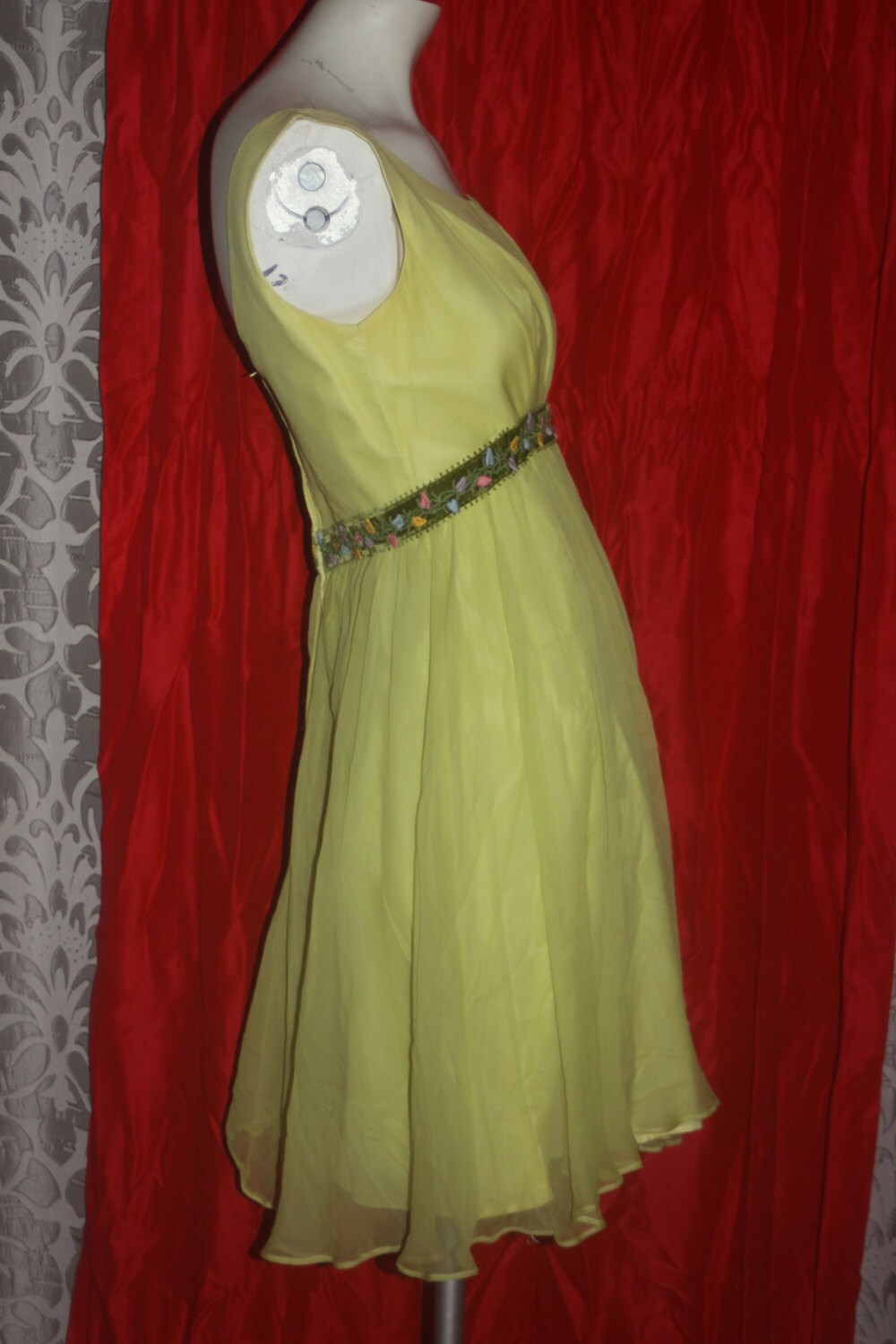 Vintage 60's Yellow Chiffon Mini Baby Doll Party Dress S