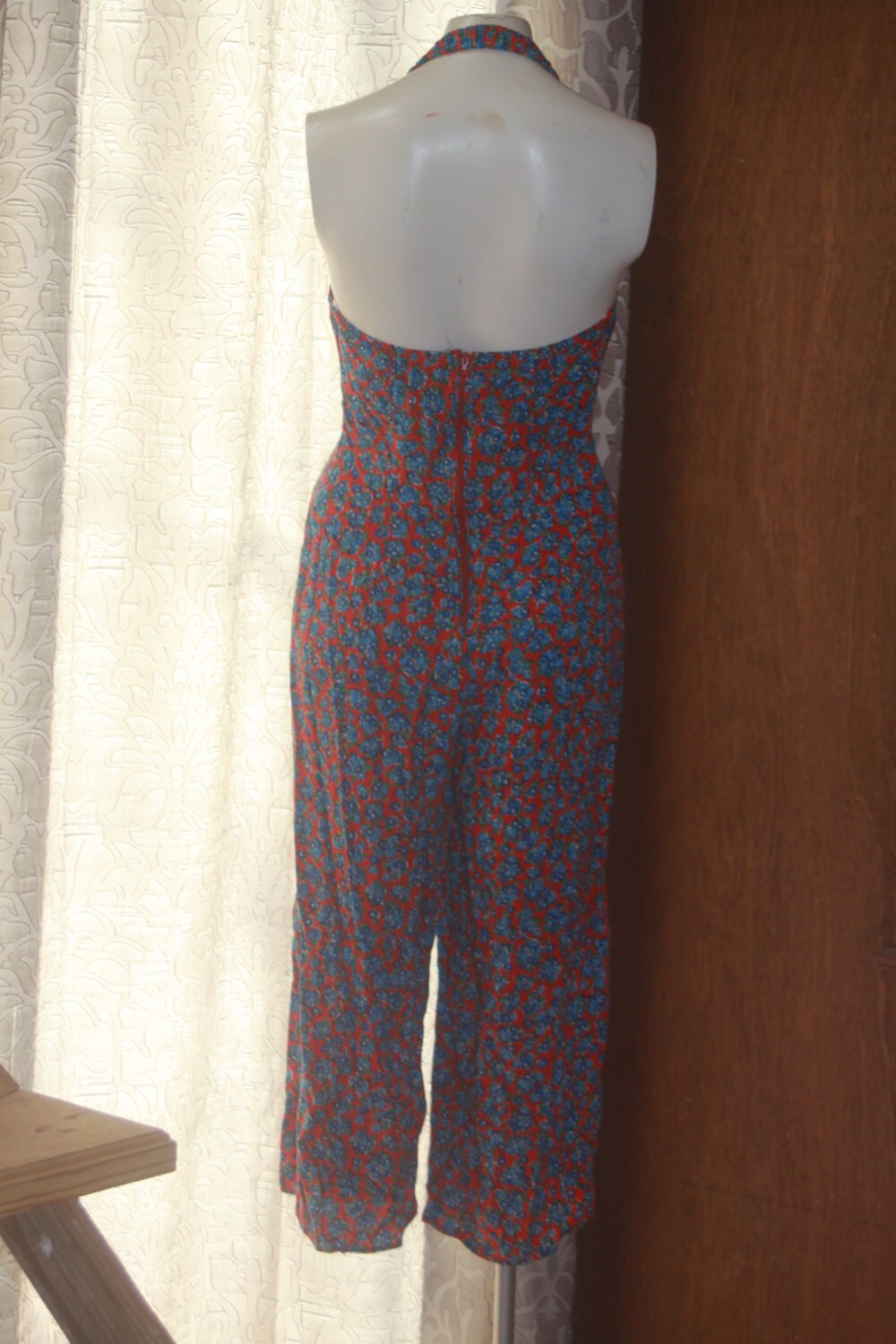 Vintage 1980's D.B.A.-L.A. Red Flower Jumpsuit 9 M