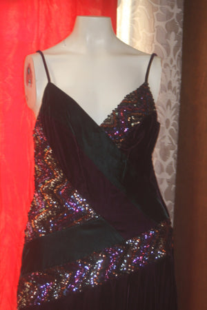 Vintage Geoje's 70's Purple and Green Velvet Sequin Dress M sz 8