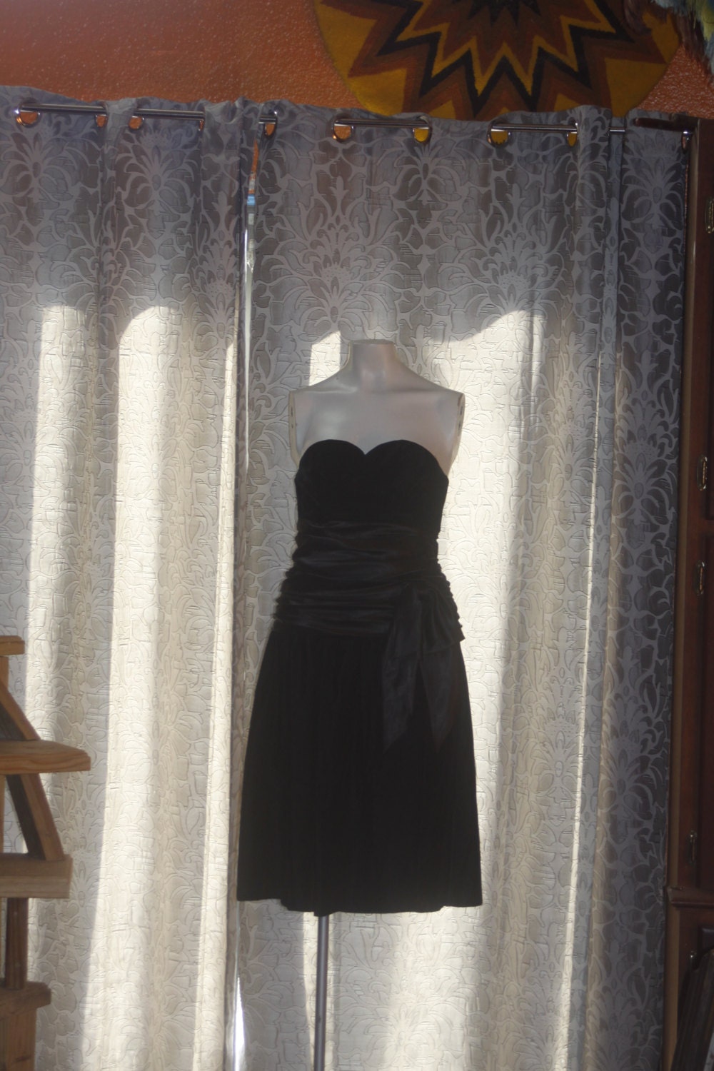 Vintage 80's Black Velvet Strapless Mini Party Dress S 5/6