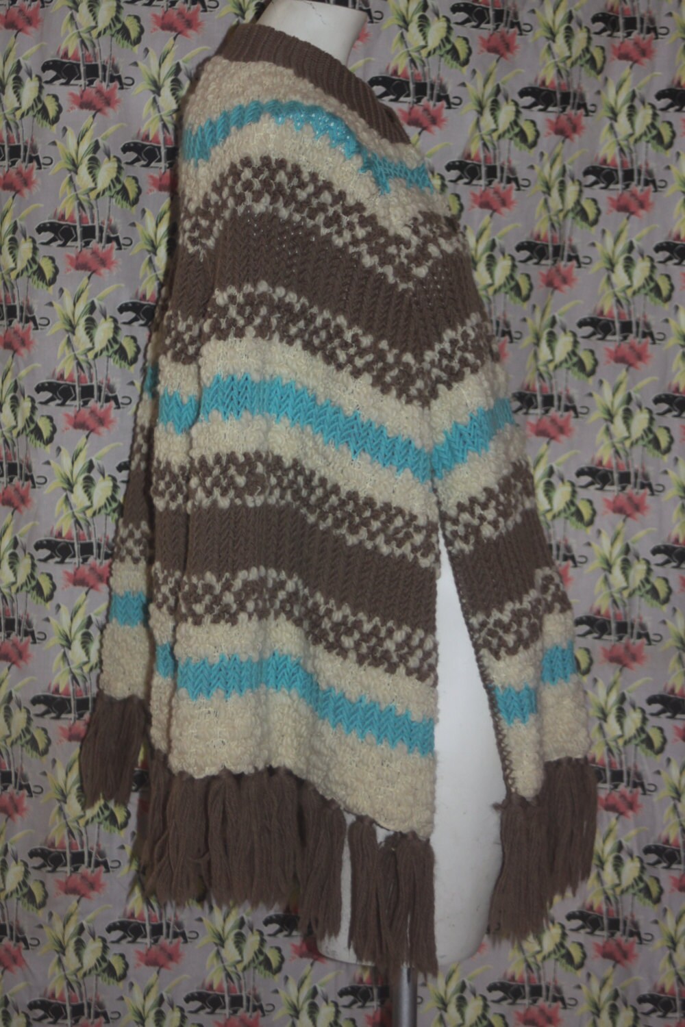 Vintage Wool Striped Knit Shawl Cape