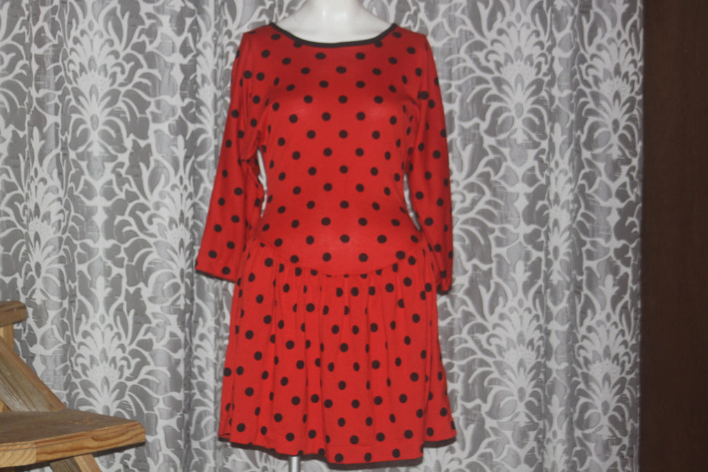 Vintage 1980's Ardee Red and Black Polka Dot Mini Dress S