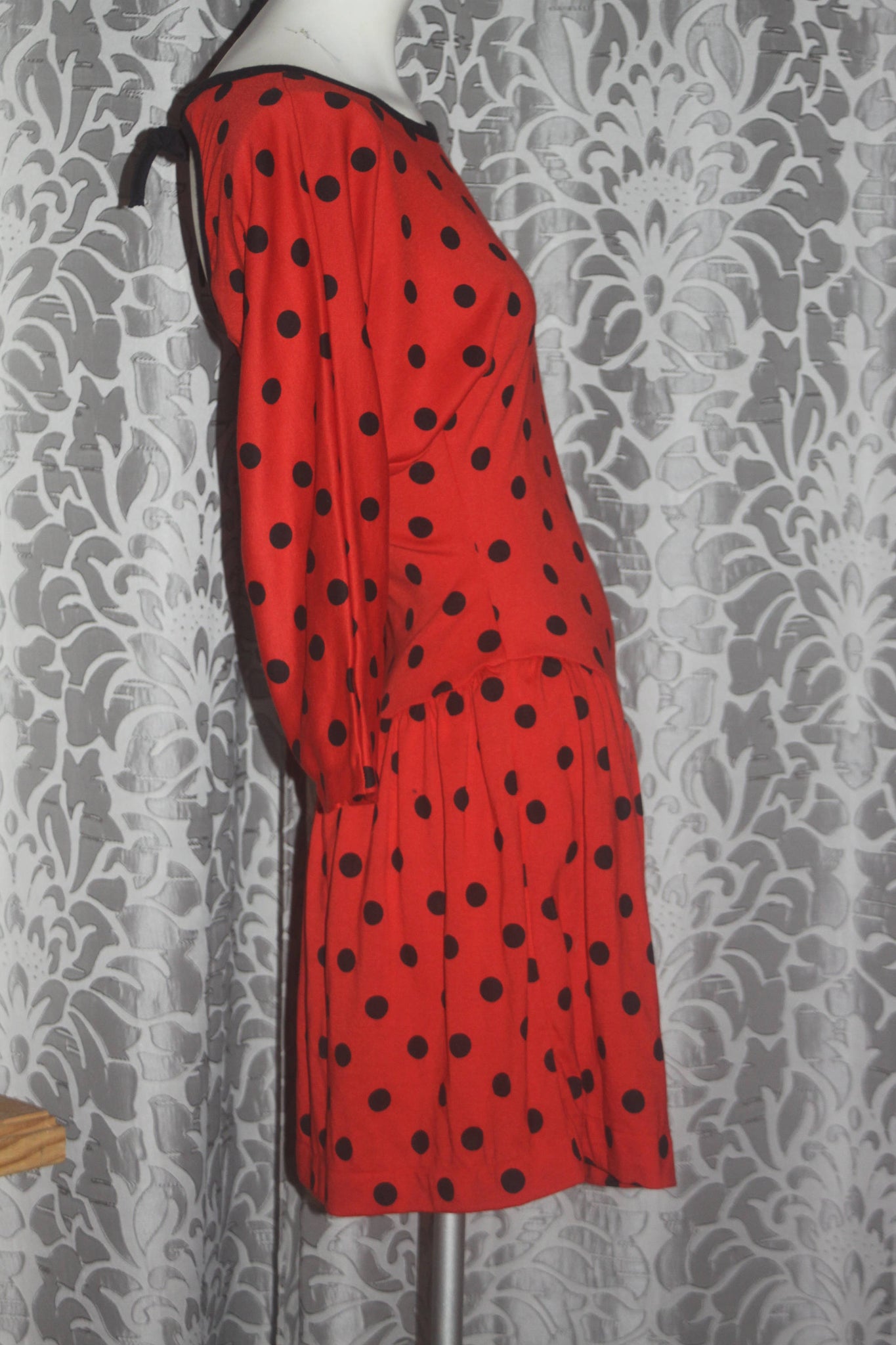 Vintage 1980's Ardee Red and Black Polka Dot Mini Dress S