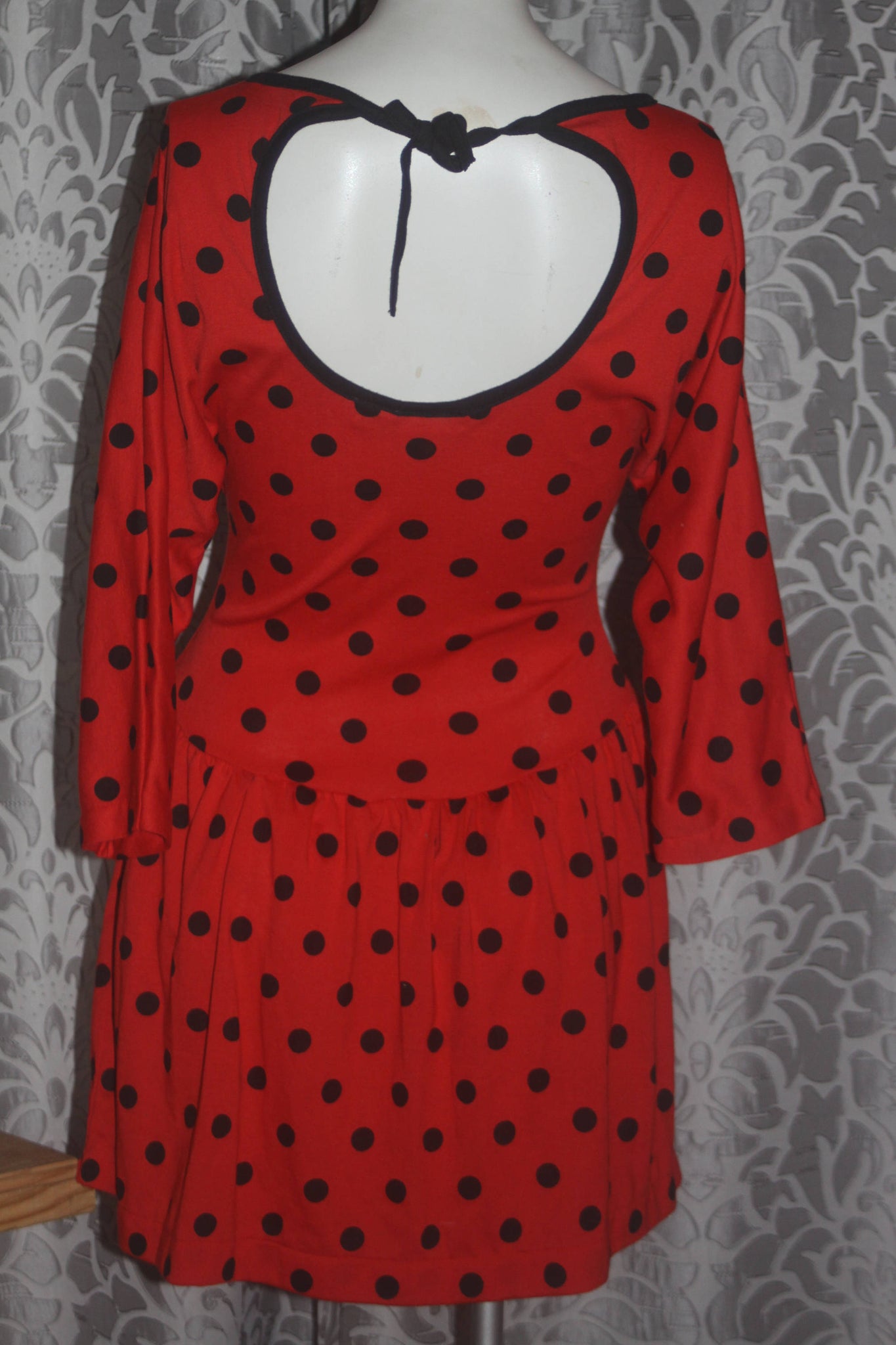 Vintage 1980's Ardee Red and Black Polka Dot Mini Dress S