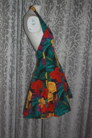 Vintage 80's Tropical Hawaiian Party Halter Dress 7/8 M