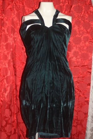 Vintage 1980's Dark Green Velvet Mini Party Dress