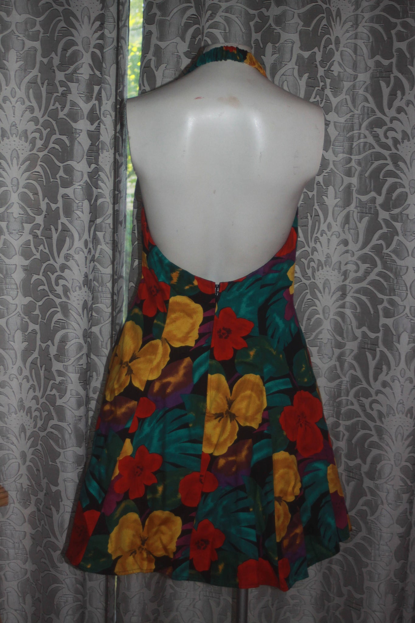 Vintage 80's Tropical Hawaiian Party Halter Dress 7/8 M