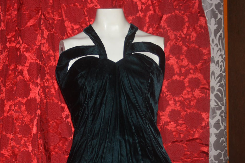 Vintage 1980's Dark Green Velvet Mini Party Dress