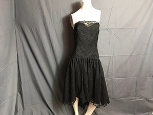 Vintage 1980's Black Corset Lace Drop Waist Full Skirt Lace Dress M