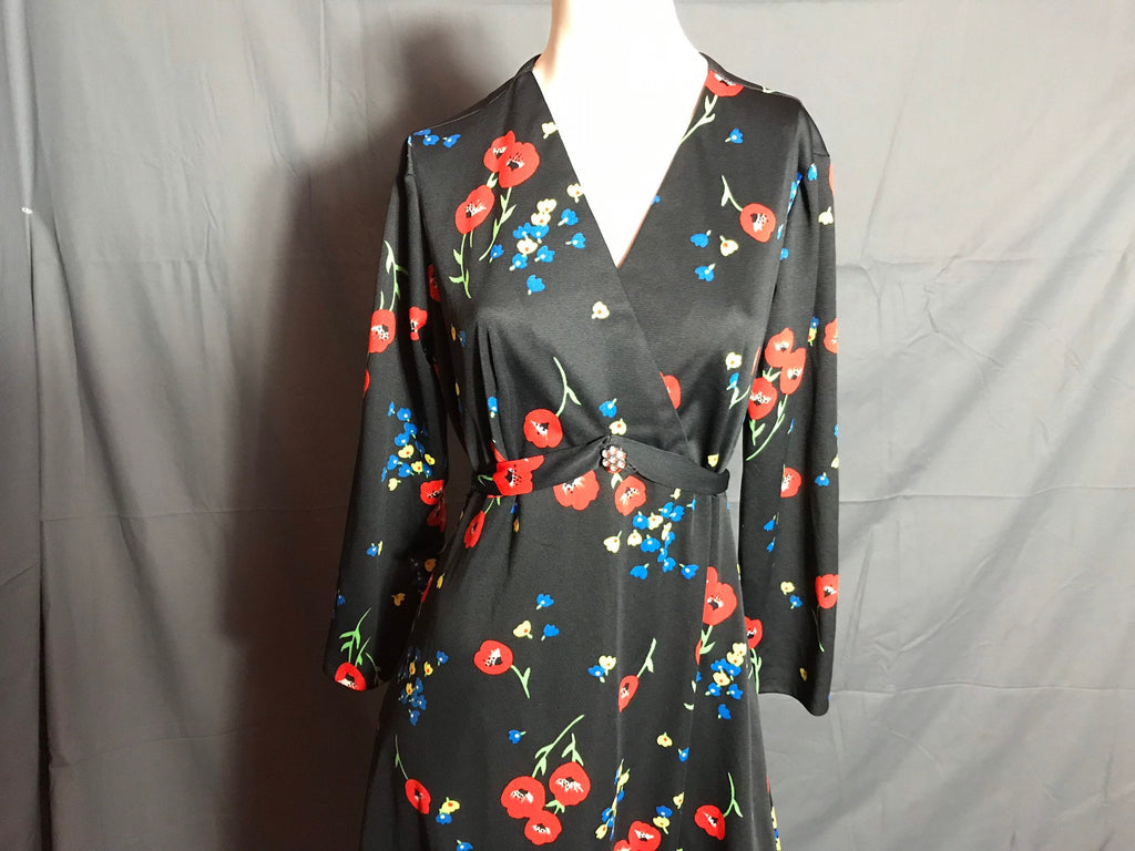 Vintage 70's Long Black Flower Maxi Dress Volup L