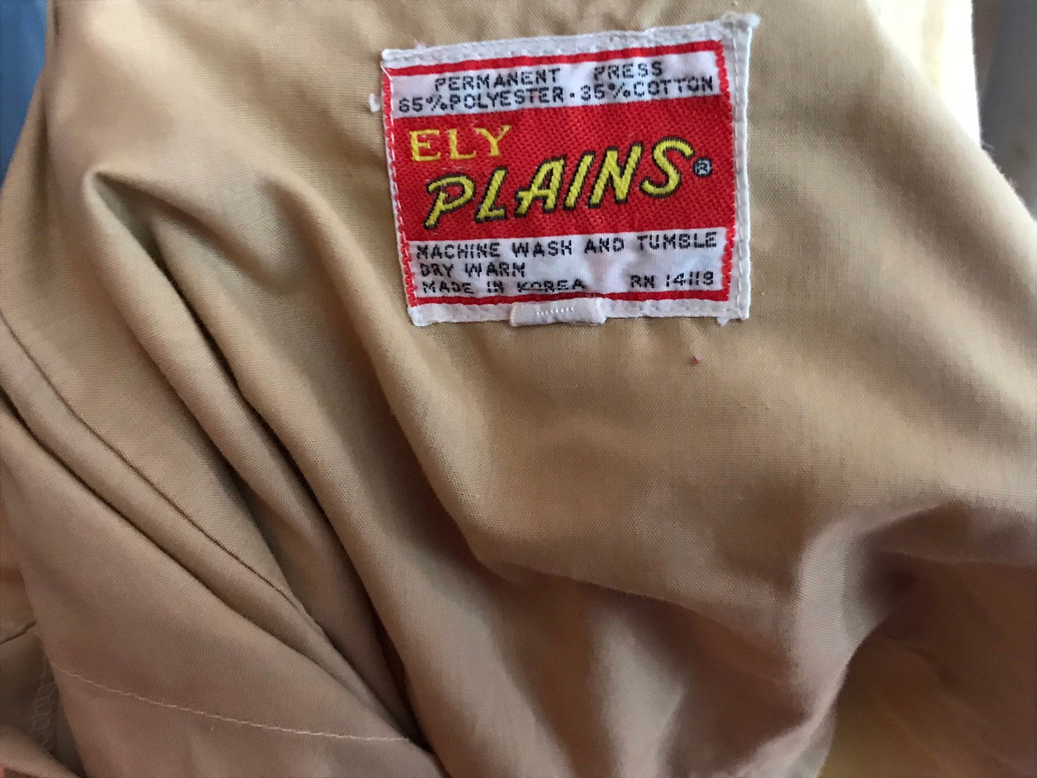 Vintage Ely Plains tan plaid cowboy western shirt 15-33