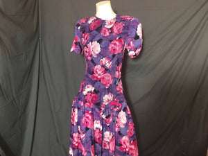 Vintage Act 1 Floral 1970's 80's Drop Waist Smocked Dress 7/8 M