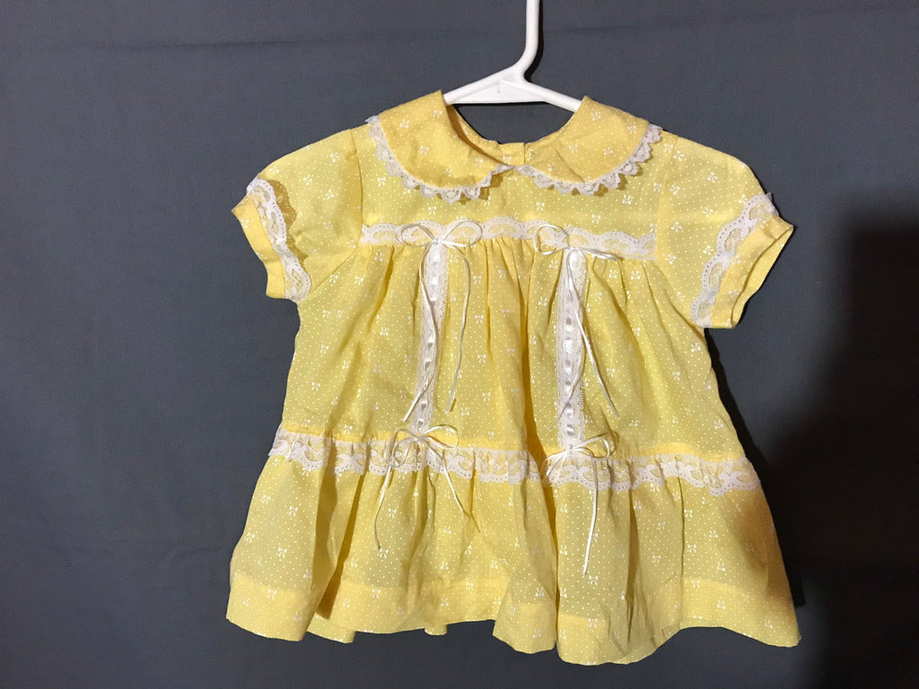 Vintage 1970's Yellow cotton Ruffle Baby Dress sz 1