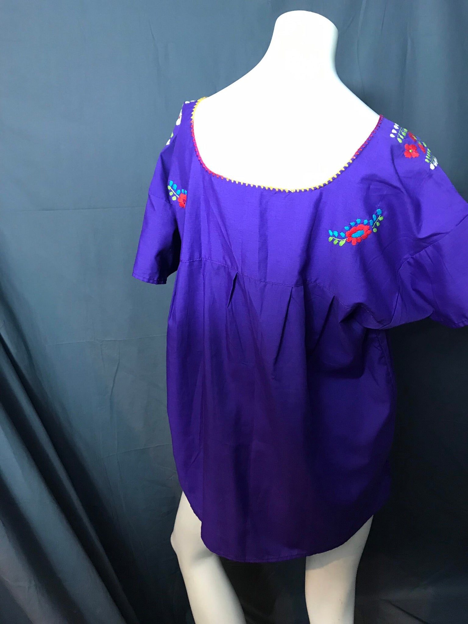 Vintage purple mexican embroidered top blouse xl l