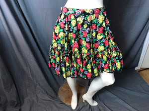 Vintage Mini Black Floral Full Circle Square Dance Skirt M