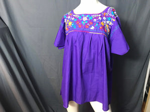 Vintage purple mexican embroidered top blouse xl l