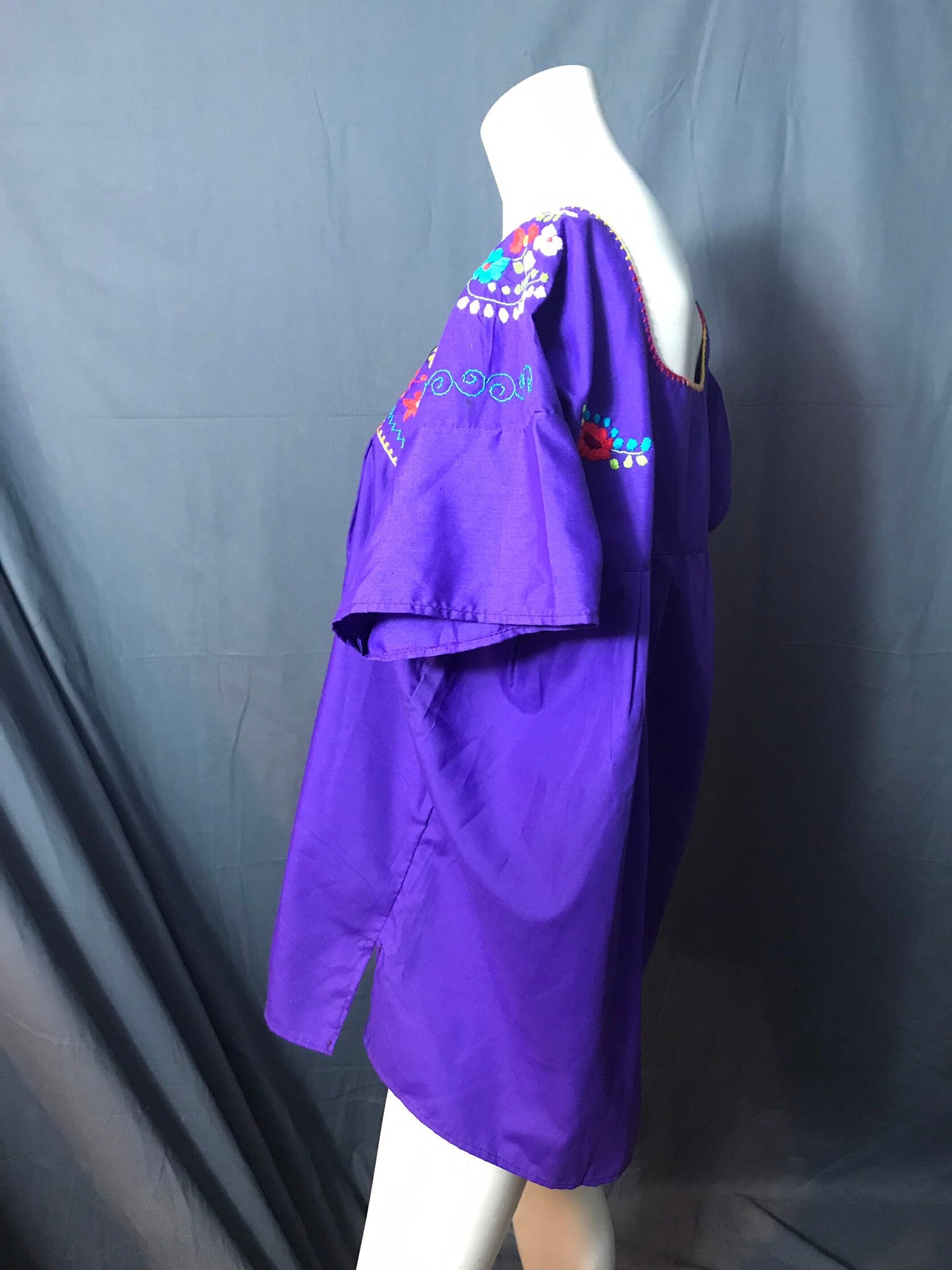 Vintage purple mexican embroidered top blouse xl l