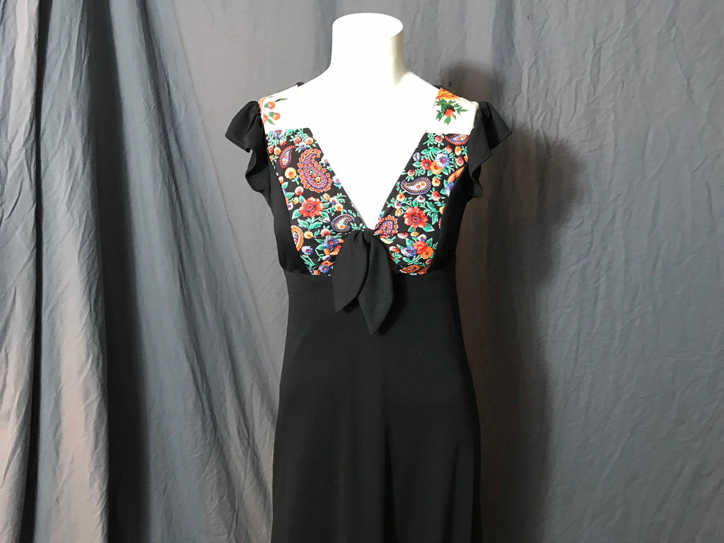 Vintage 1970’s long black maxi dress S 7