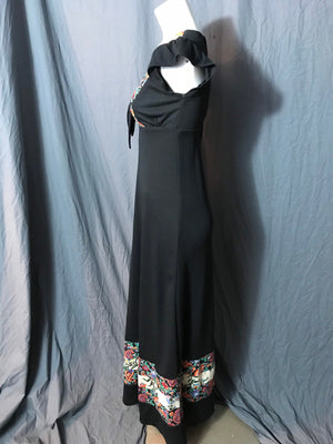 Vintage 1970’s long black maxi dress S 7