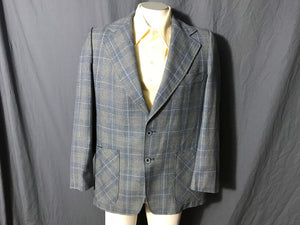 Vintage Curlee 1970’s blue plaid sports coat suit 42