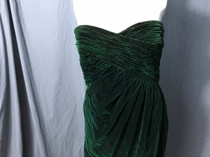 Vintage Yvonne Lafleur green velvet no strapless gown dress S xs