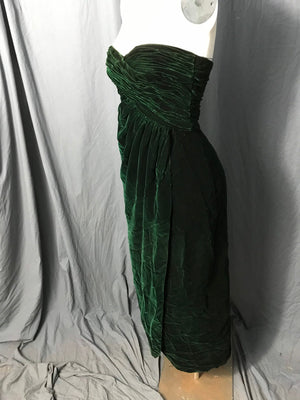 Vintage Yvonne Lafleur green velvet no strapless gown dress S xs