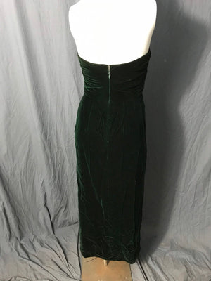 Vintage Yvonne Lafleur green velvet no strapless gown dress S xs