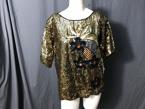 Vintage sequin Jewel Queen gold top / shirt M deadstock