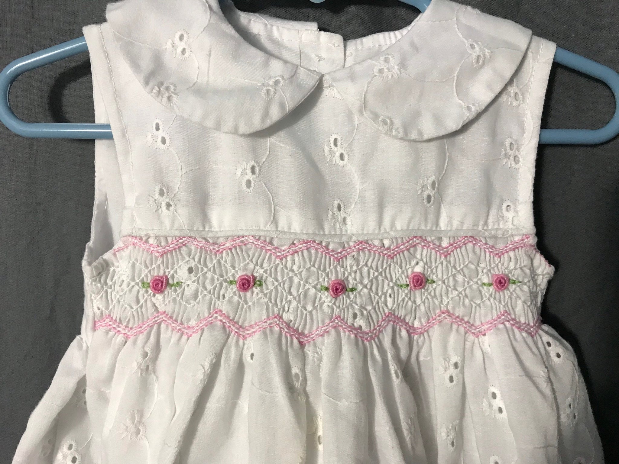 White eyelet smocked Mia Juliana baby dress 18M