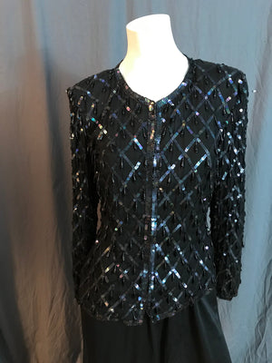 Vintage Stenay black silk bead jacket M