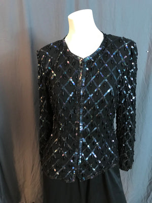 Vintage Stenay black silk bead jacket M