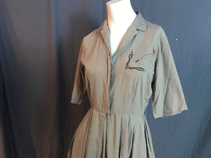 Vintage 1950’s cotton tan shirt dress S