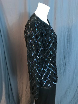 Vintage Stenay black silk bead jacket M