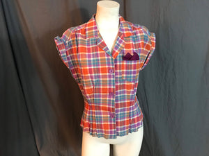 Vintage Deadstock 1970’s 1980’s plaid Topics fitted blouse 10