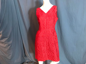 Vintage red 1950’s 60’s paisley brocade fitted dress L