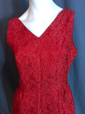 Vintage red 1950’s 60’s paisley brocade fitted dress L