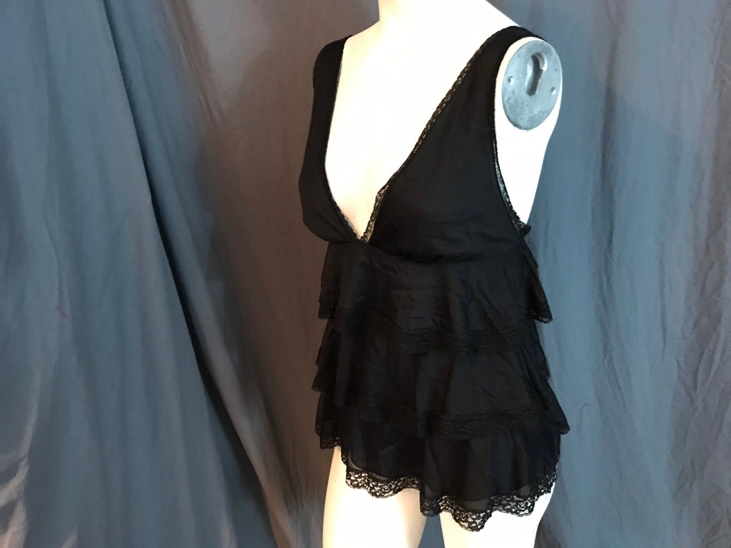 Vintage Sears black ruffle babydoll top lingerie S 34