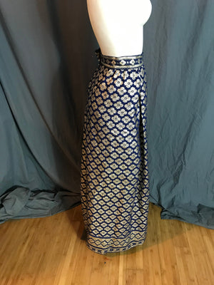 Vintage 1960’s Tina Leser blue and gold long skirt xs