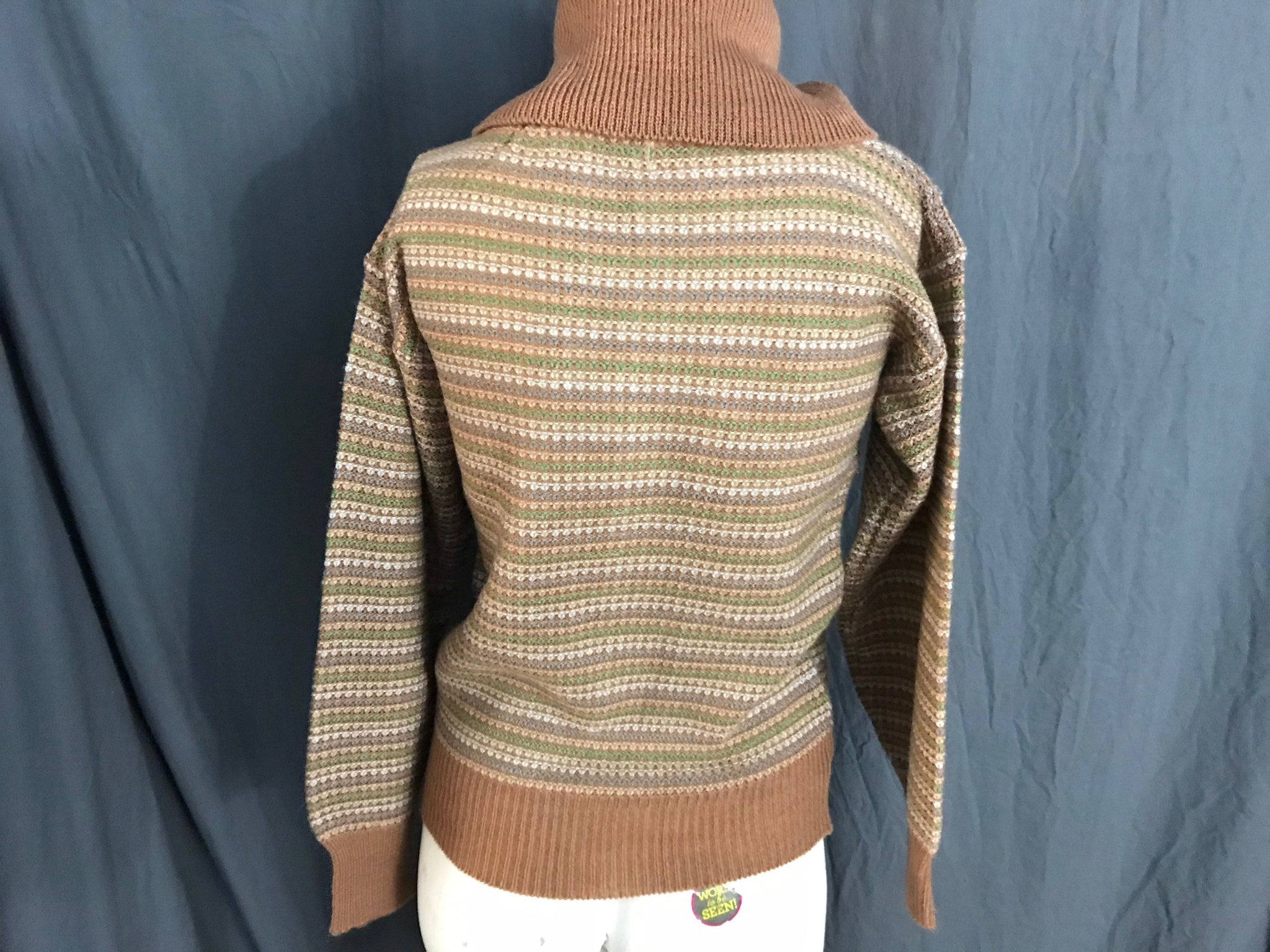 Vintage 60’s 1970’s tan striped acrylic turtleneck sweater S