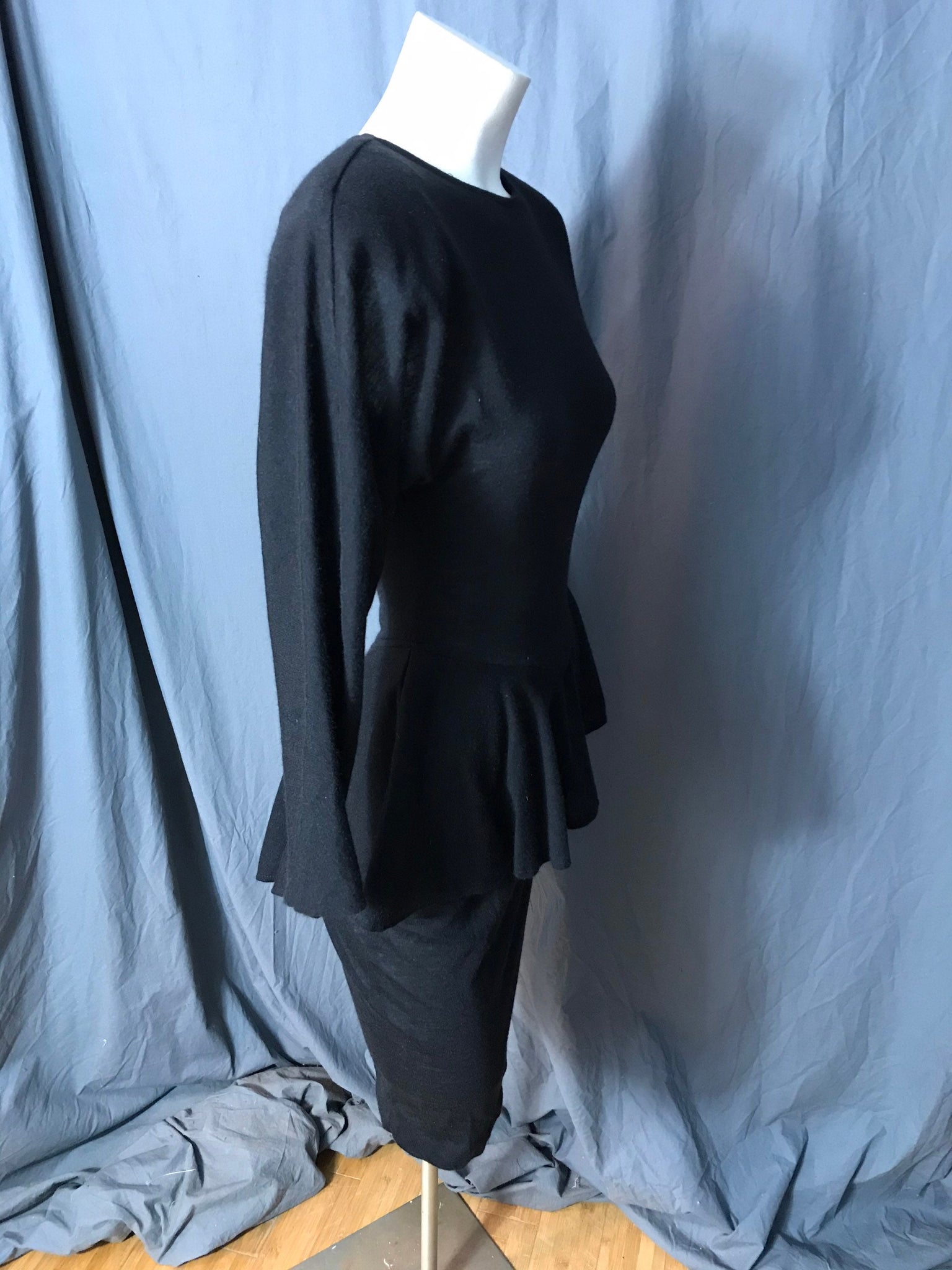 Vintage 1980’s Scarlett black cotton peplum dress 5/6