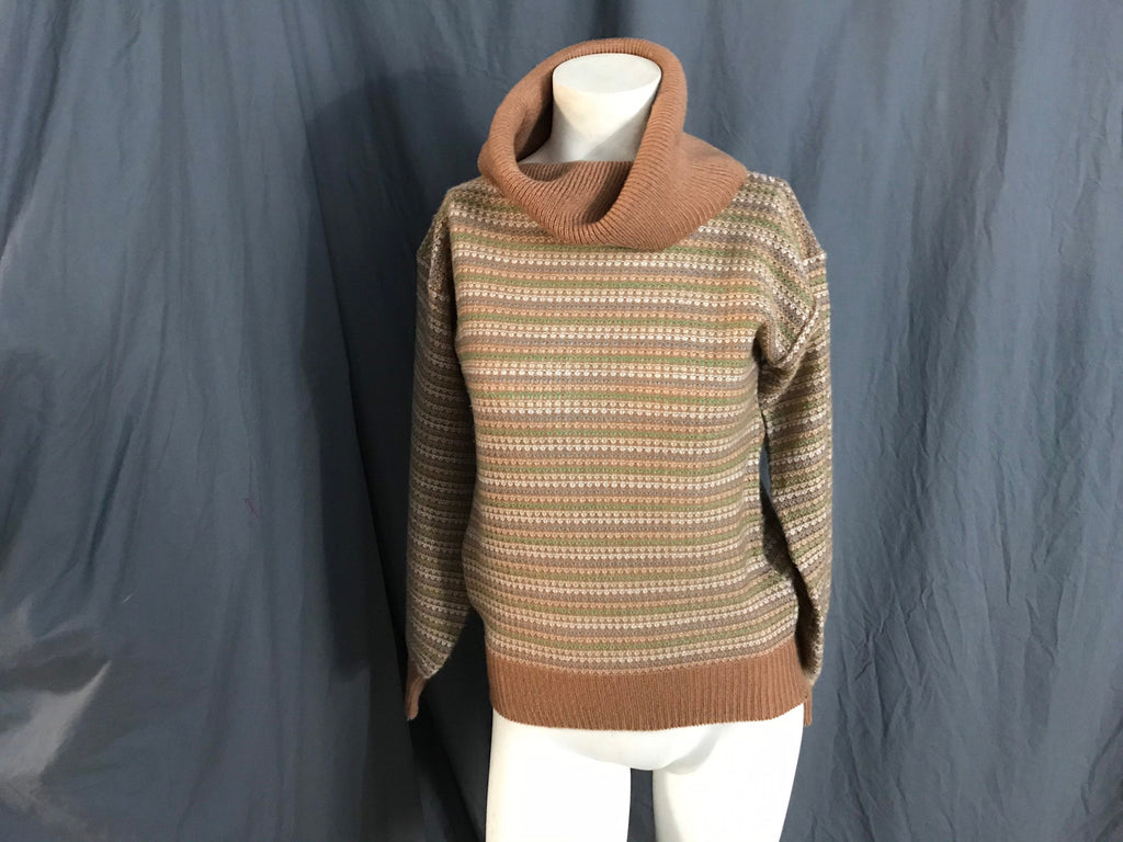 Vintage 60’s 1970’s tan striped acrylic turtleneck sweater S