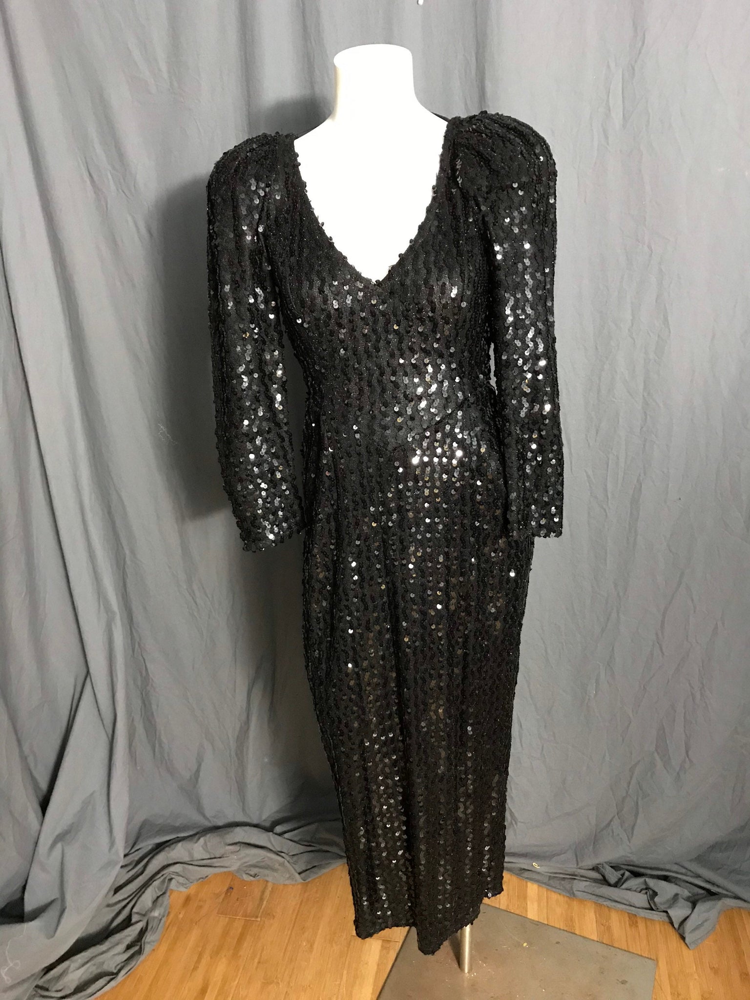 Vintage 1980’s black sequin David Howard for Climax fitted dress 5/6 S