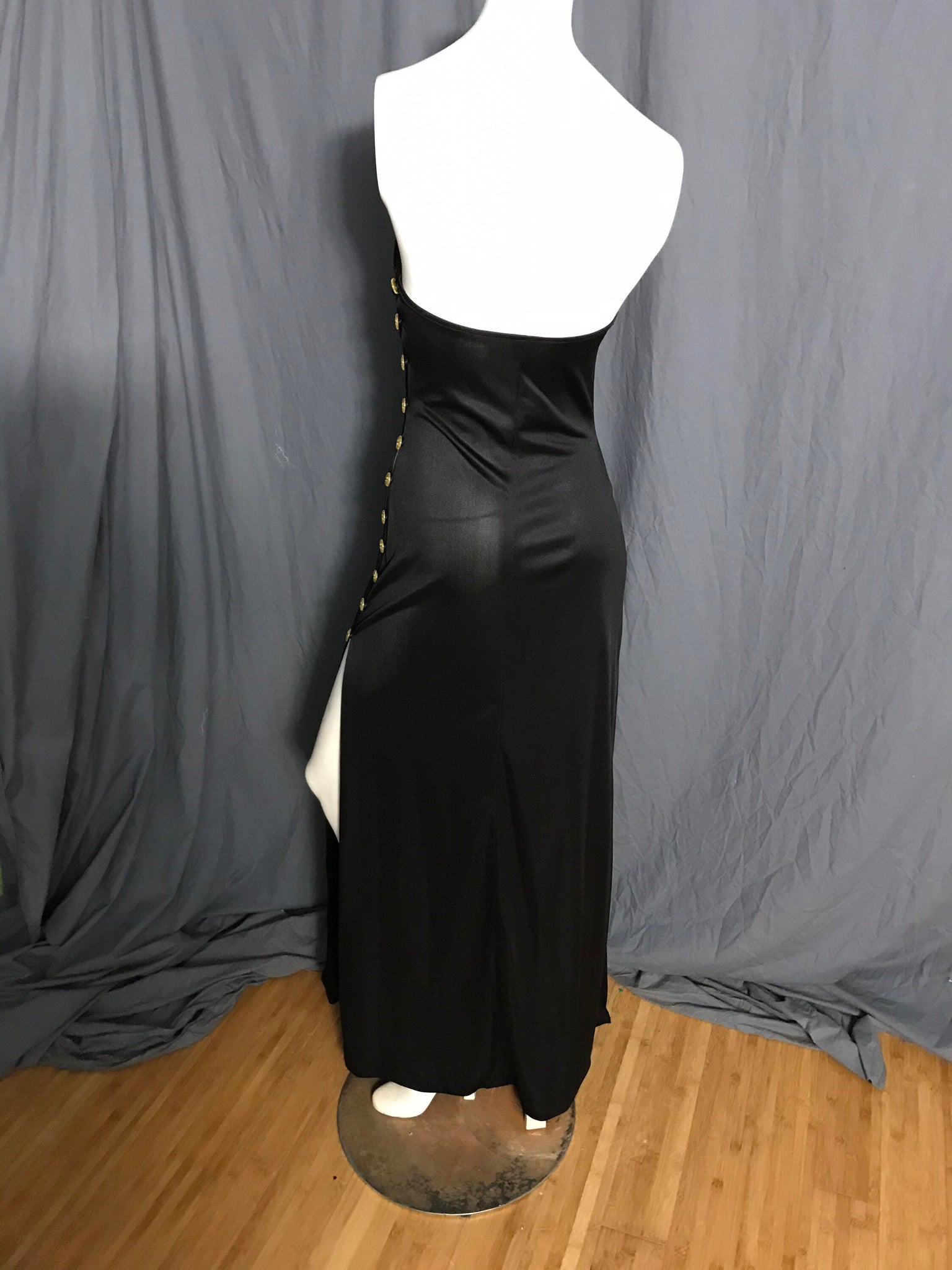 Vintage 1970’s Funky black strapless side button up dress M