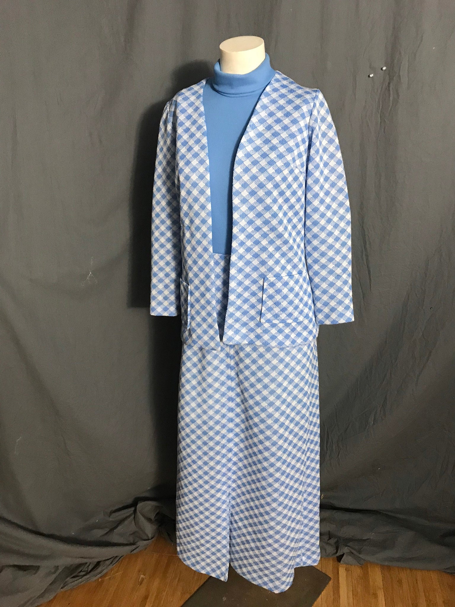 Vintage 1970’s long blue check dress with jacket M