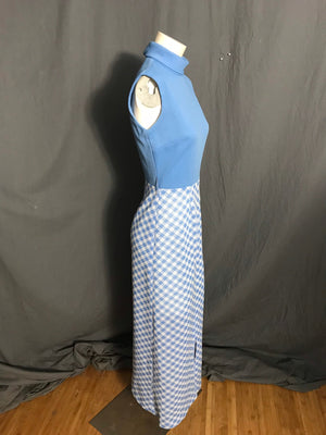 Vintage 1970’s long blue check dress with jacket M