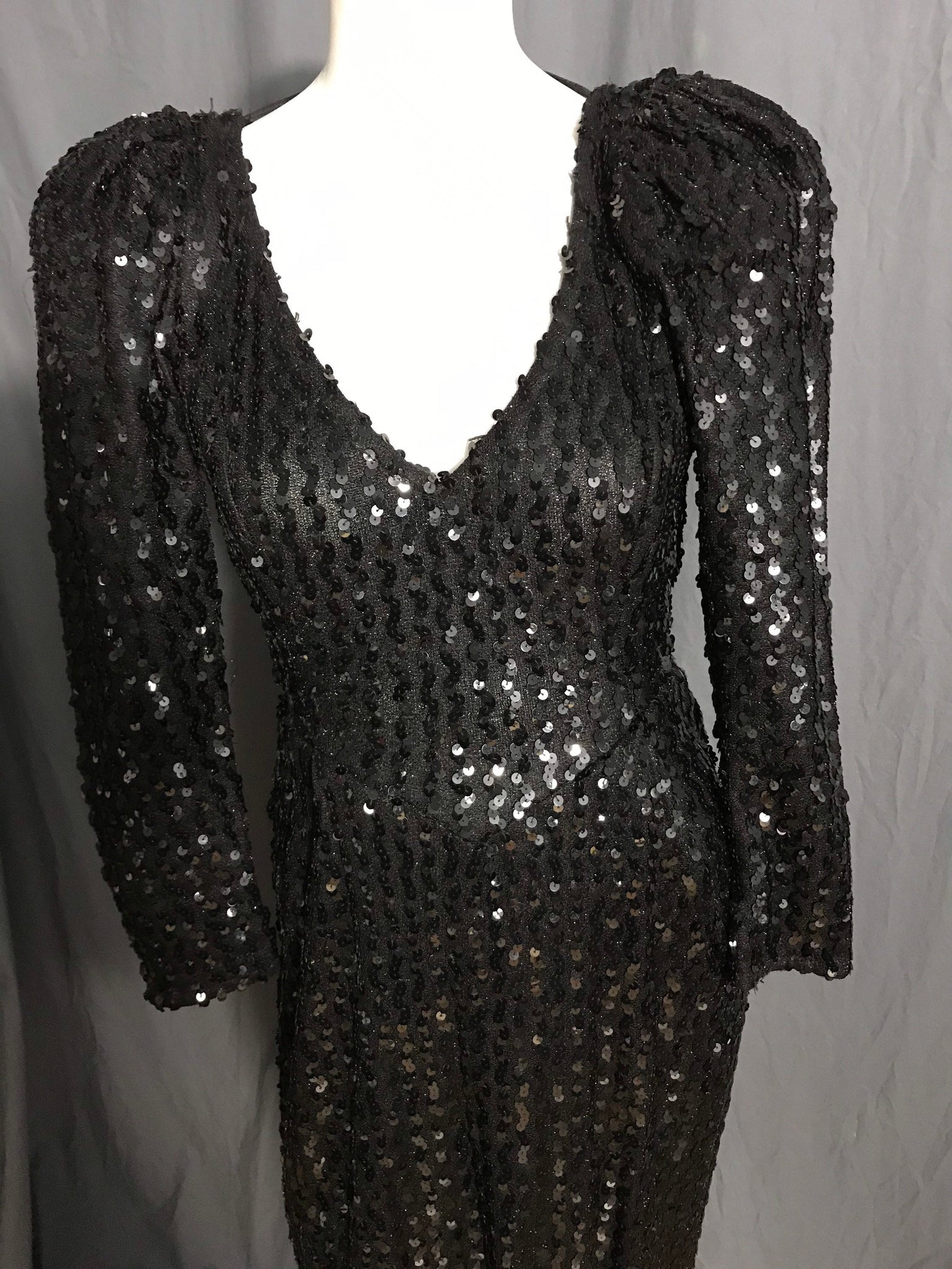 Vintage 1980’s black sequin David Howard for Climax fitted dress 5/6 S